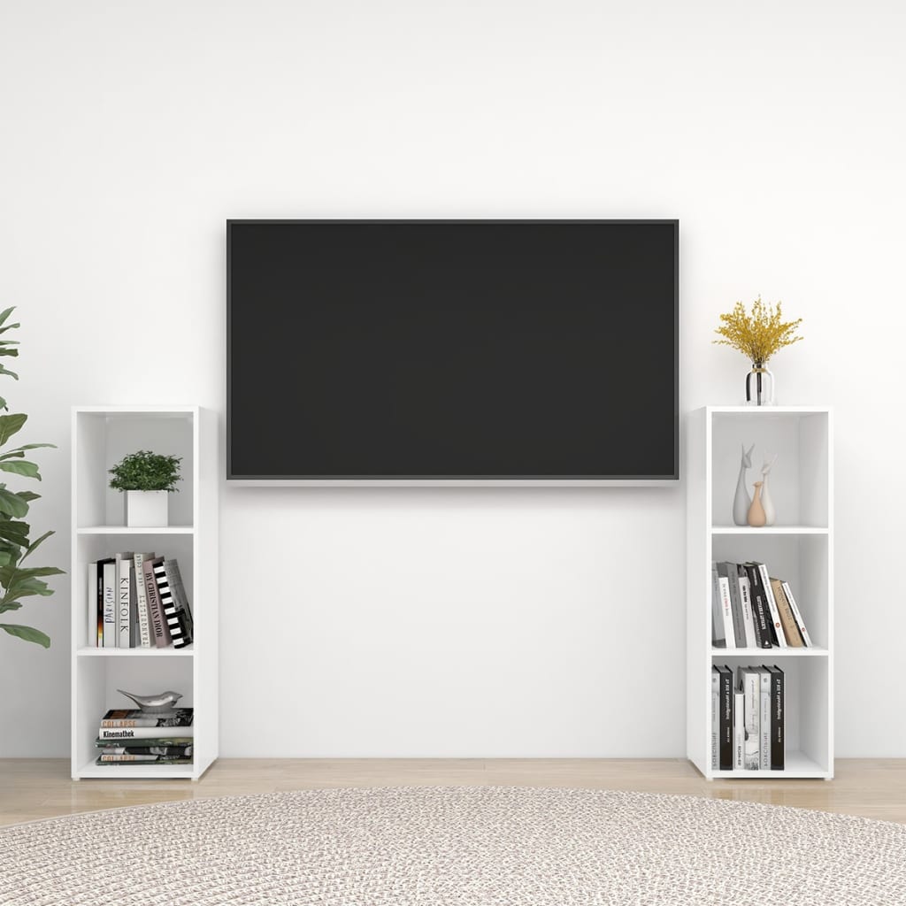 vidaXL TV-tasot 2 kpl korkeakiilto valkoinen 107x35x37 cm lastulevy