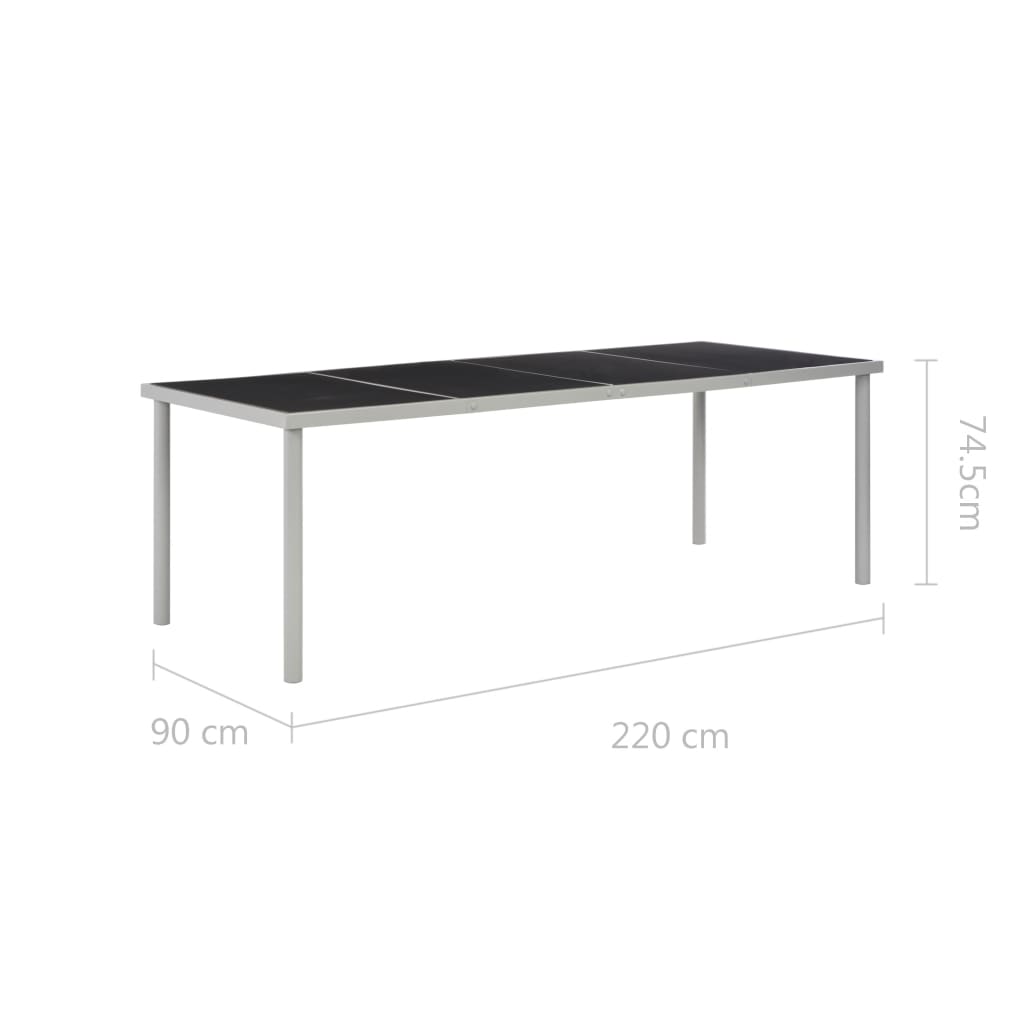 vidaXL Puutarhapöytä musta 220x90x74,5 cm teräs