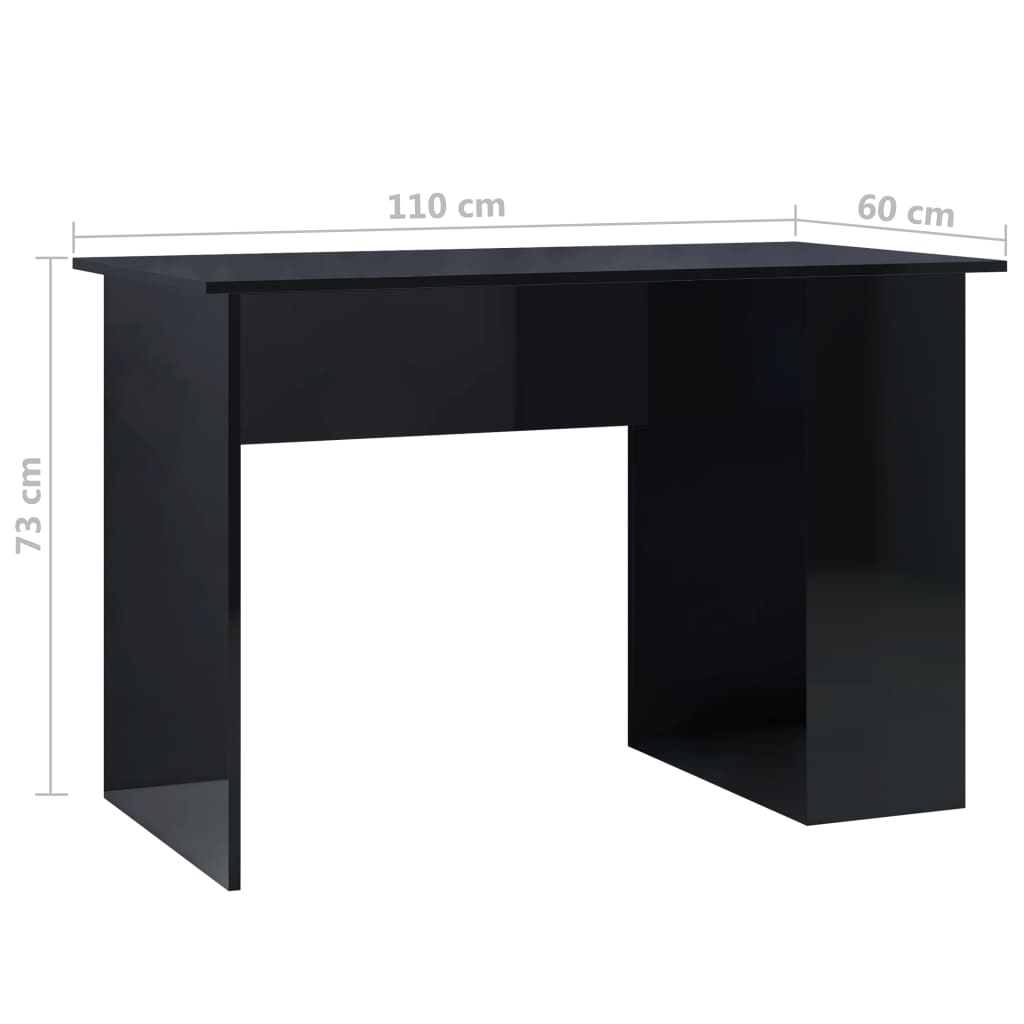 vidaXL Työpöytä korkeakiilto musta 110x60x73 cm lastulevy