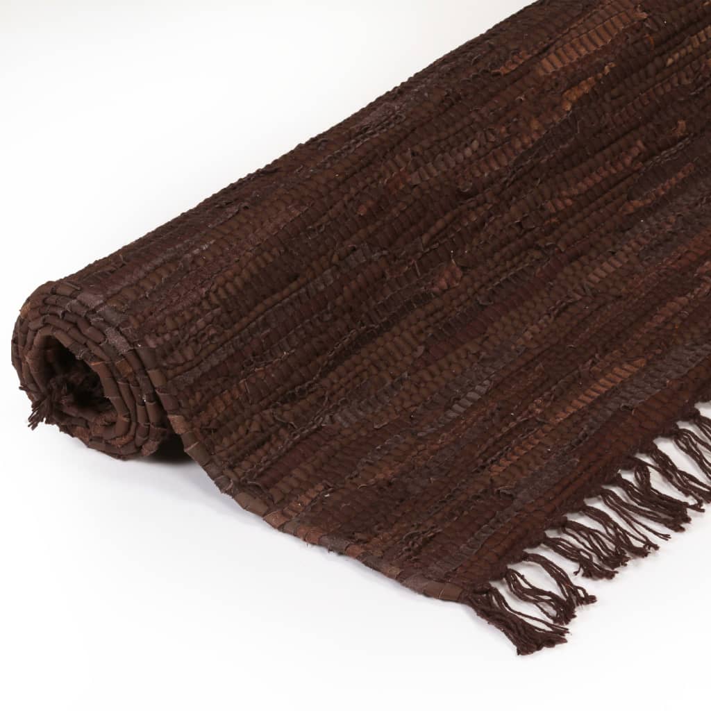 vidaXL Käsinpunottu Chindi-matto nahka 160x230 cm ruskea