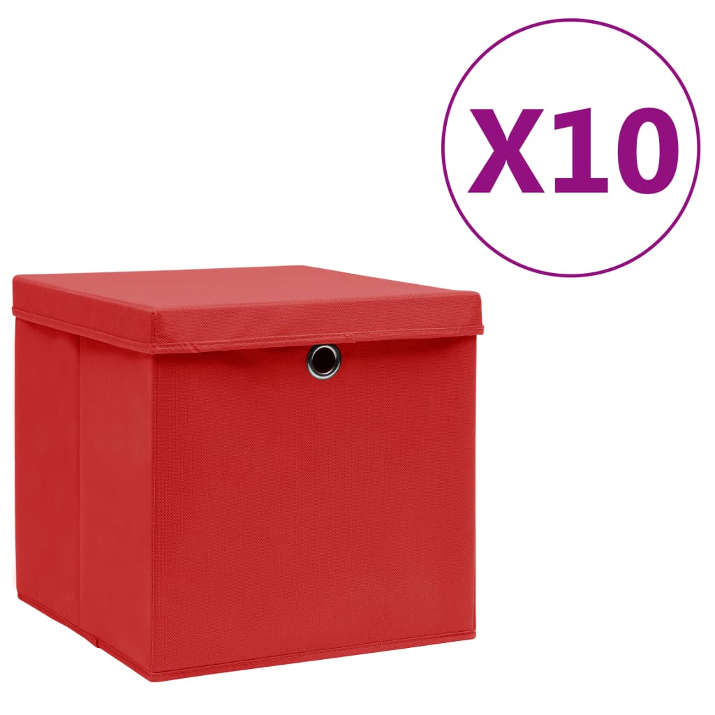 vidaXL Säilytyslaatikot kansilla 10 kpl 28x28x28 cm punainen