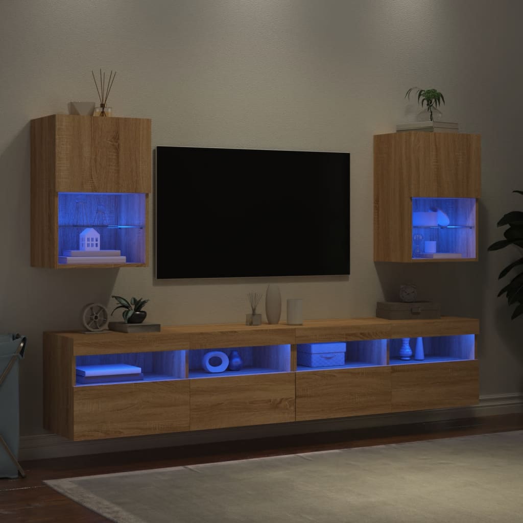 vidaXL TV-kaapit LED-valoilla 2 kpl Sonoma-tammi 40,5x30x60 cm
