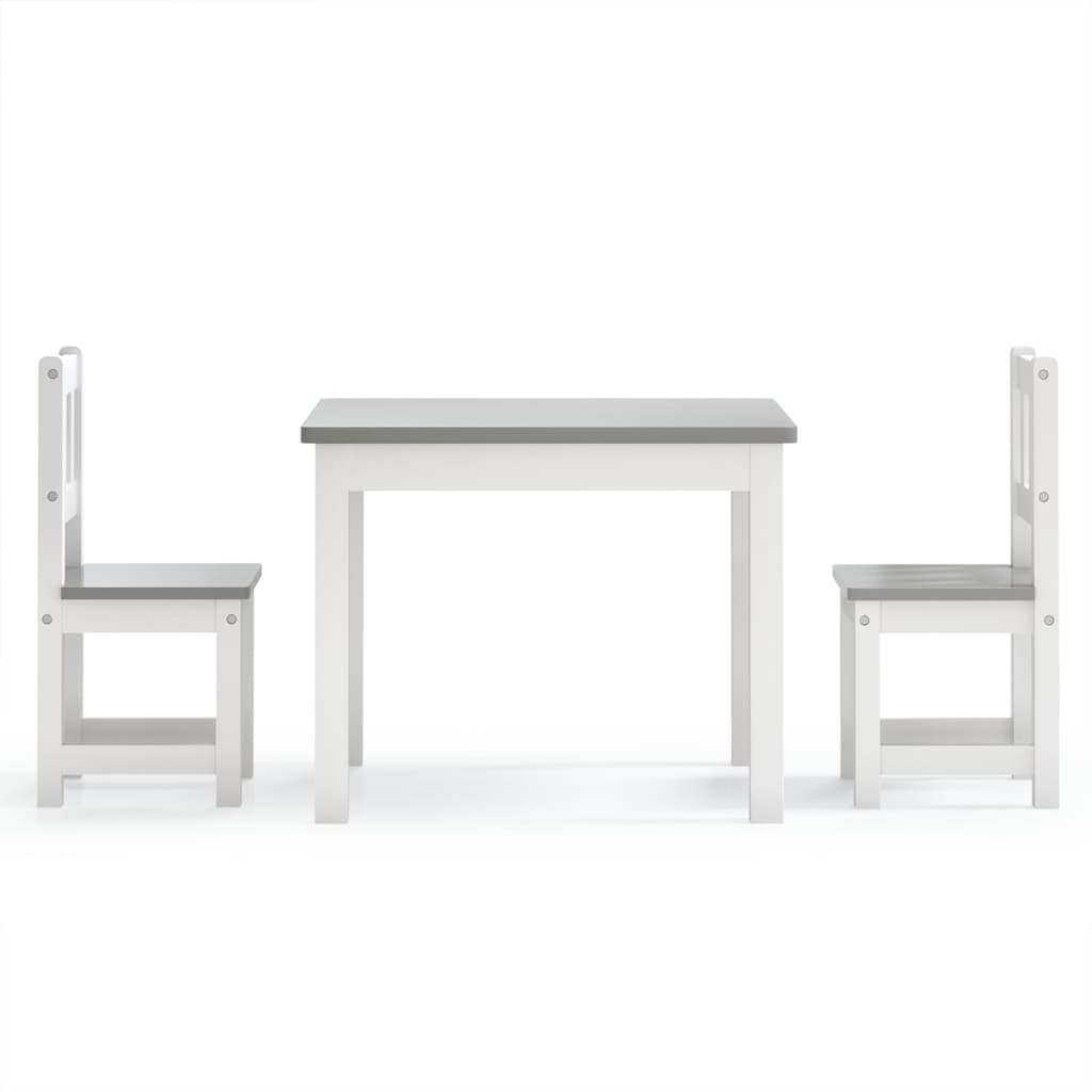 vidaXL 3-osainen Lasten pöytä ja tuolisarja valkoinen ja harmaa MDF