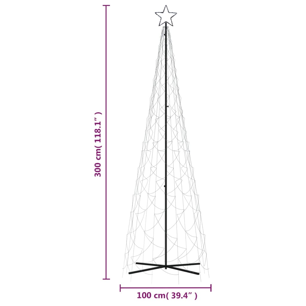 vidaXL Kartio joulukuusi 500 kylmän valkoista LED-valoa 100x300 cm