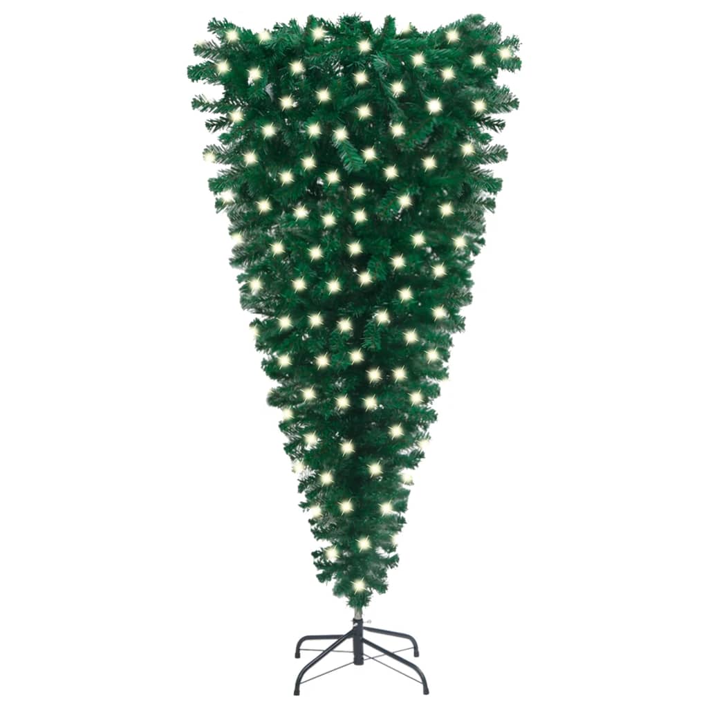 vidaXL Tekojoulukuusi ylösalaisin esivalaistu vihreä 180 cm PVC