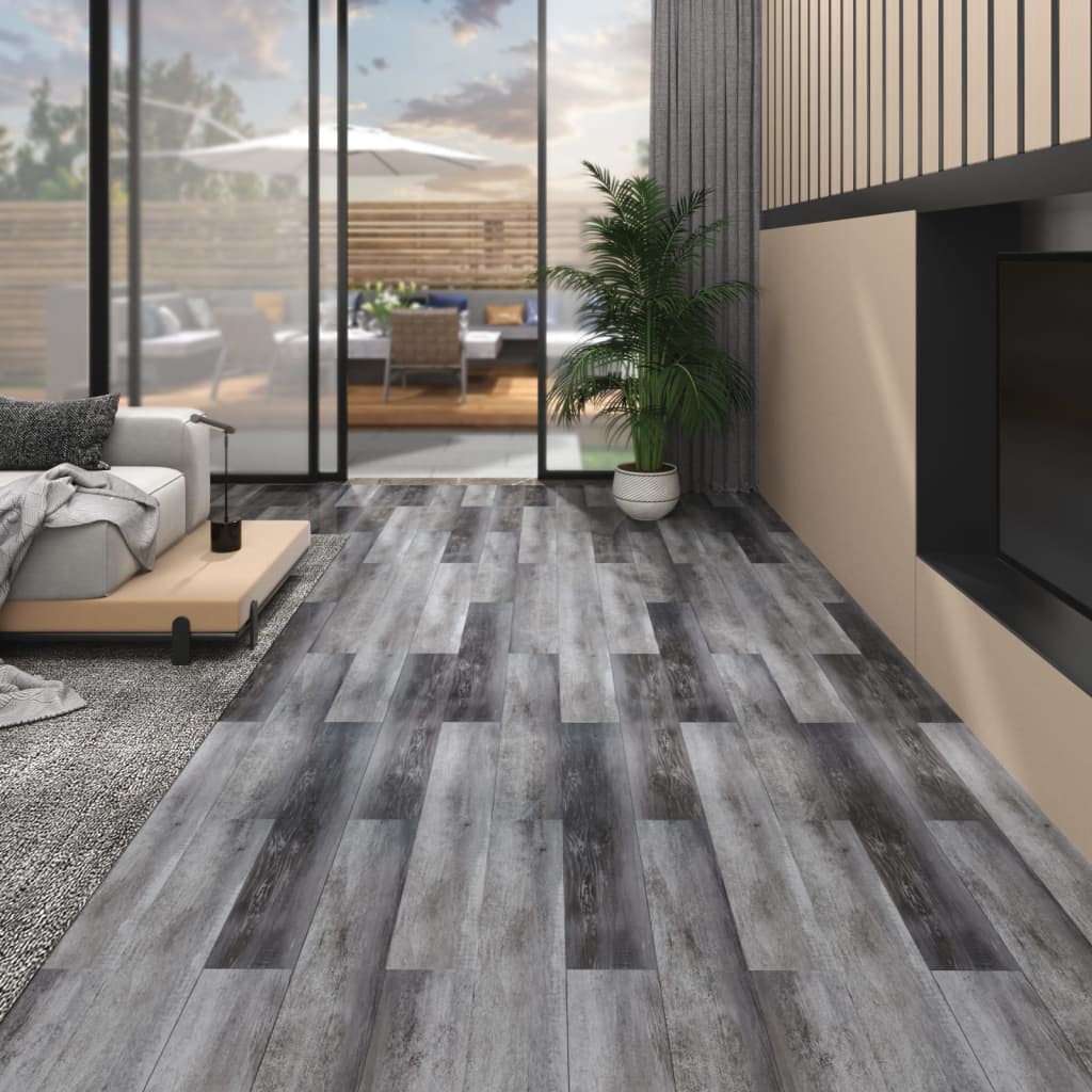 vidaXL PVC-lattialankut 5,02 m² 2 mm itseliimautuva kiiltävä harmaa