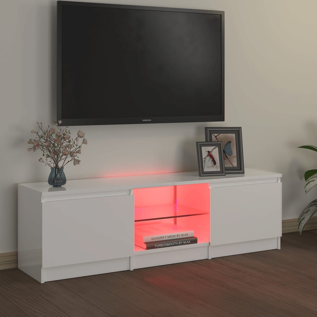 vidaXL TV-taso LED-valoilla korkeakiilto valkoinen 120x30x35,5 cm