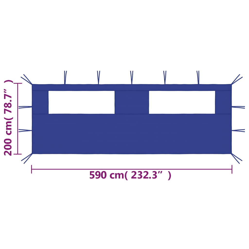 vidaXL Huvimajan sivuseinä ikkunoilla 6x2 m sininen