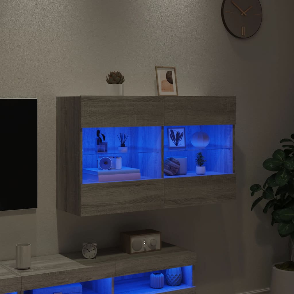 vidaXL TV-seinäkaappi LED-valoilla harmaa Sonoma 98,5x30x60,5 cm