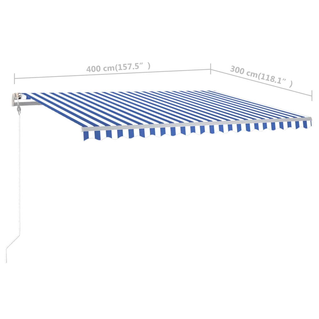 vidaXL Manuaalisesti kelattava markiisi tolpilla 4x3 m sinivalkoinen