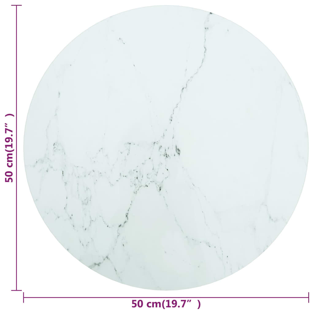 vidaXL Pöytälevy valkoinen Ø50x0,8 cm karkaistu lasi marmorikuvio