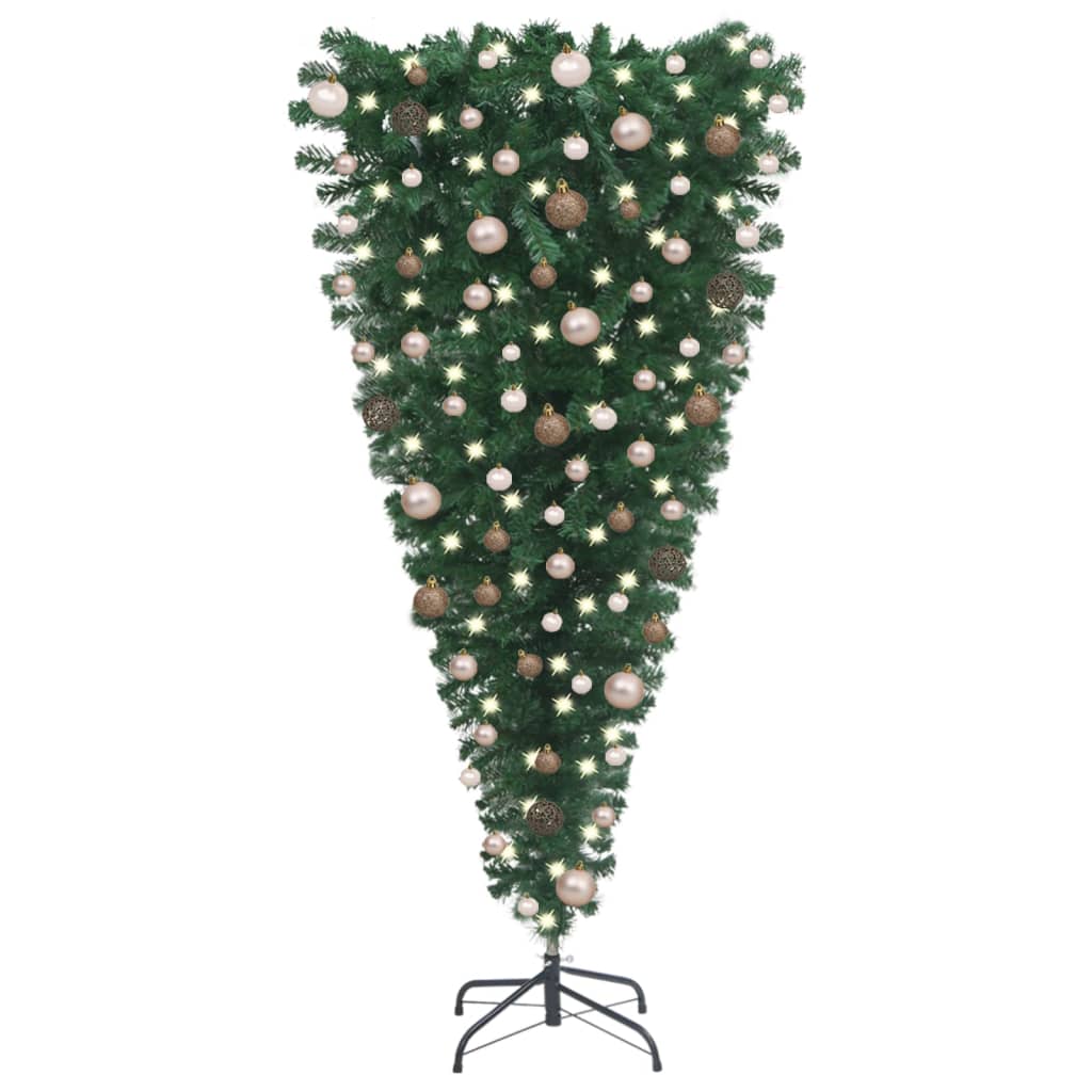 vidaXL Tekojoulukuusi ylösalaisin palloilla esivalaistu vihreä 240 cm