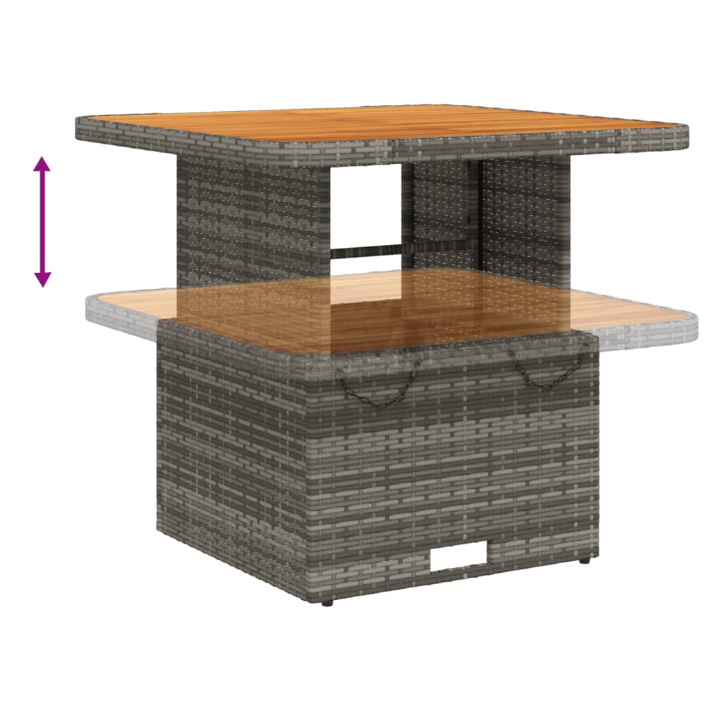 vidaXL Puutarhapöytä harmaa 80x80x71 cm polyrottinki ja akasiapuu