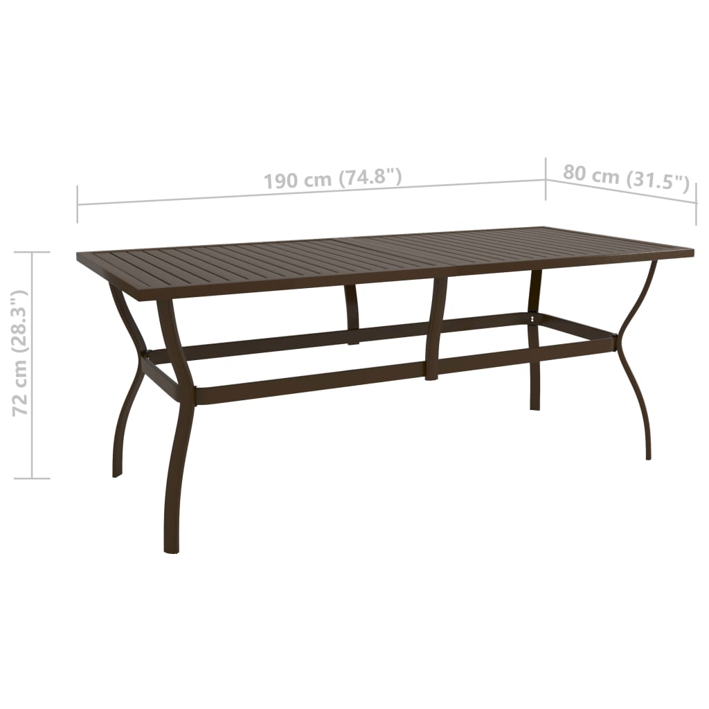 vidaXL Puutarhapöytä ruskea 190x80x72 cm teräs