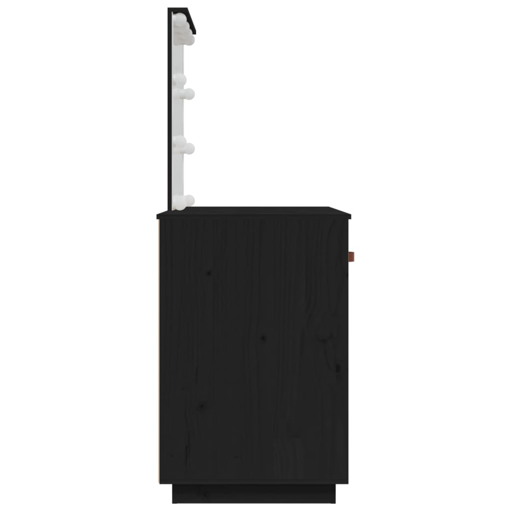 vidaXL Pukeutumispöytä LED-valoilla musta 95x50x133,5 cm täysi mänty