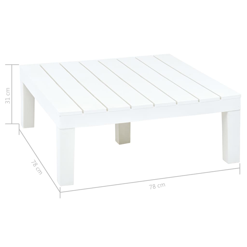 vidaXL Puutarhapöytä valkoinen 78x78x31 cm muovi