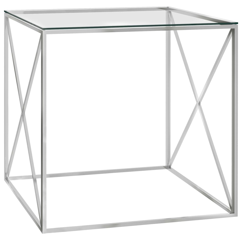 vidaXL Sohvapöytä hopea 55x55x55 cm ruostumaton teräs ja lasi
