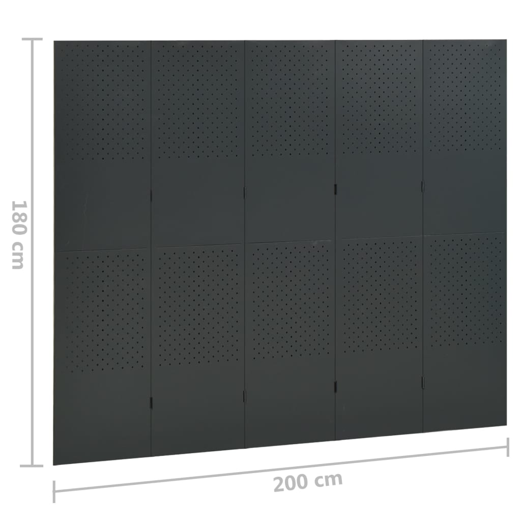 vidaXL 5-paneeliset tilanjakajat 2 kpl 200x180 cm antrasiitti teräs