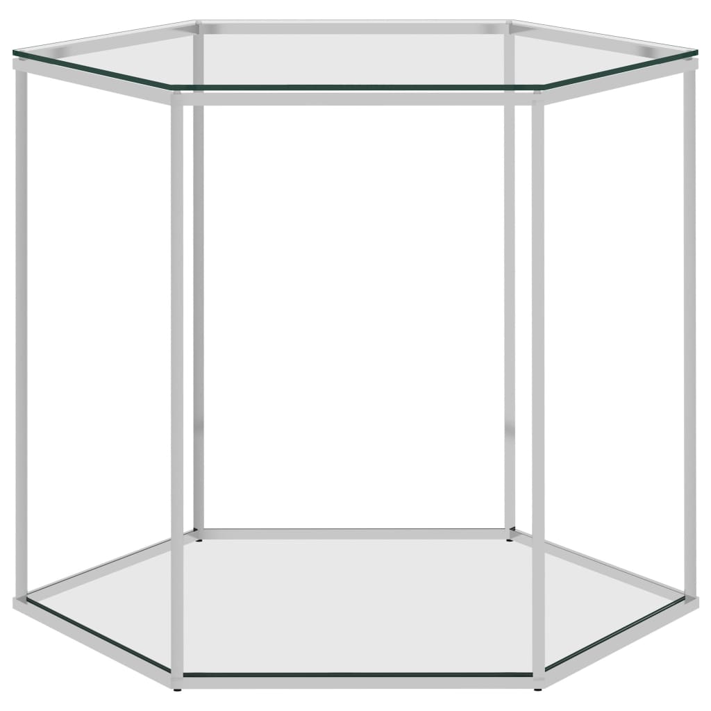 vidaXL Sohvapöytä hopea 60x53x50 cm ruostumaton teräs ja lasi