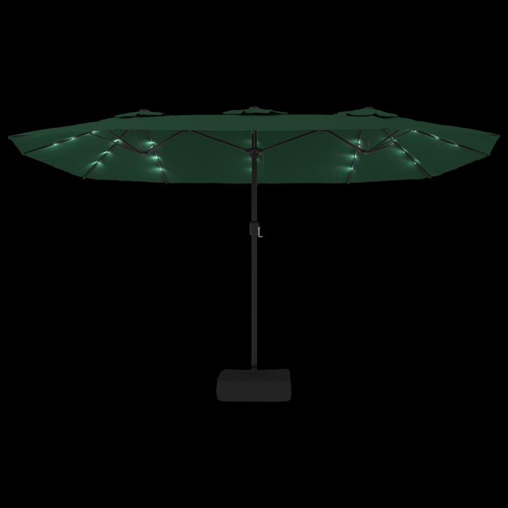 vidaXL Kaksipäinen aurinkovarjo LED-valot vihreä 449x245 cm