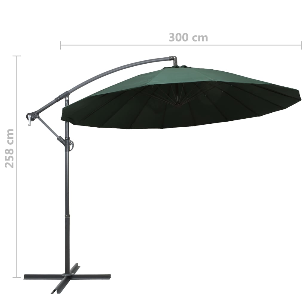 vidaXL Riippuva päivänvarjo vihreä 3 m alumiinitanko