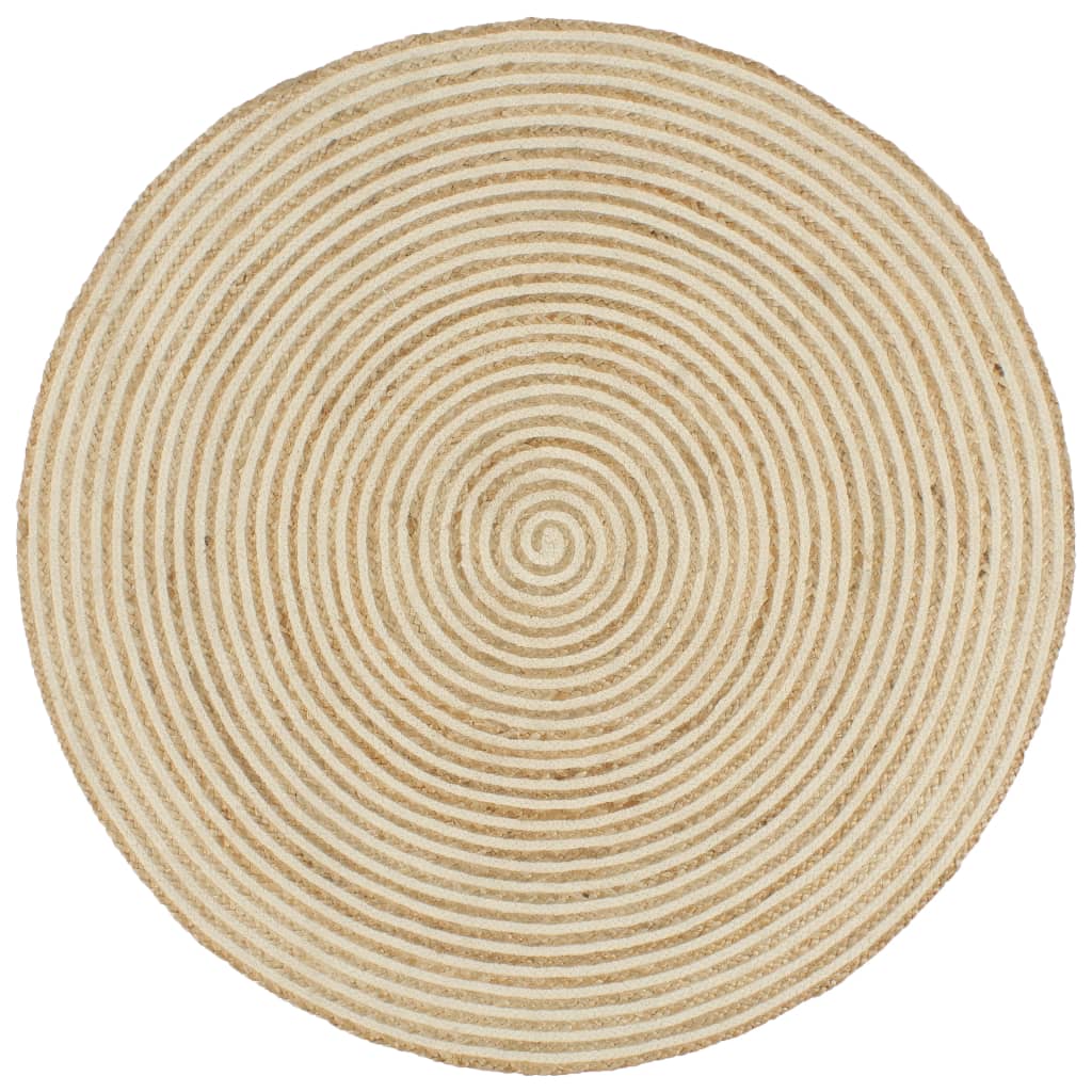 vidaXL Käsintehty pyöreä juuttimatto valkoisella spiraalilla120 cm