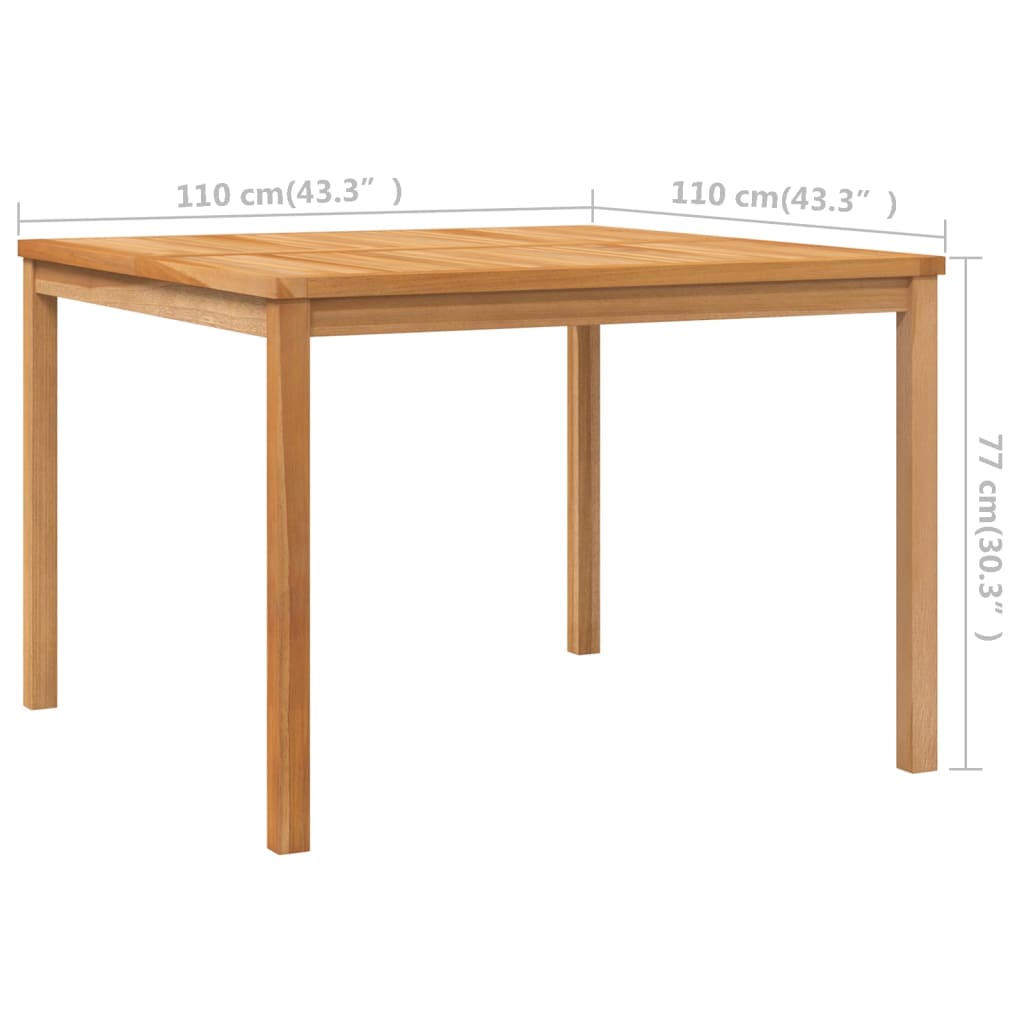 vidaXL Puutarhan ruokapöytä 110x110x77 cm täysi tiikki