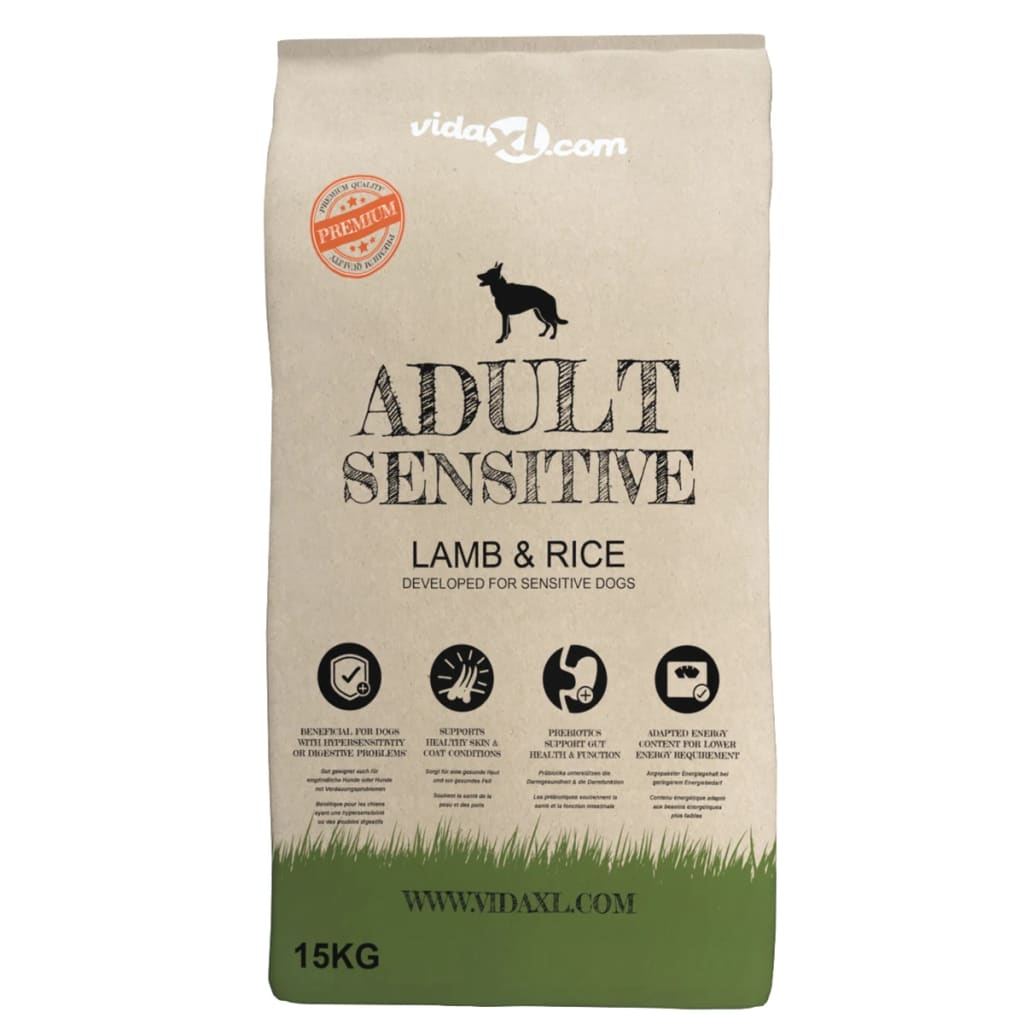vidaXL Premium koiran kuivaruoka Adult Sensitive Lamb & Rice 15 kg