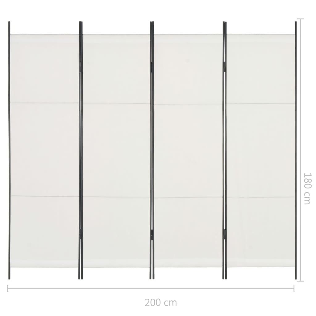 vidaXL 4-Paneelinen tilanjakaja 200x180 cm valkoinen