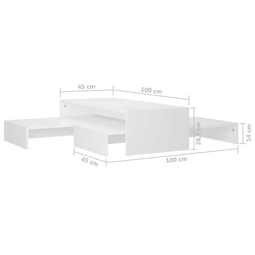 vidaXL Sohvapöytäsarja valkoinen 100x100x26,5 cm lastulevy