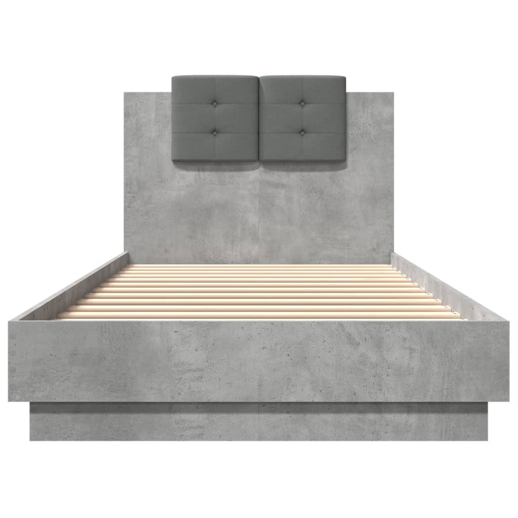 vidaXL Sängynrunko päädyllä ja LED-valoilla betoninharmaa 90x200 cm