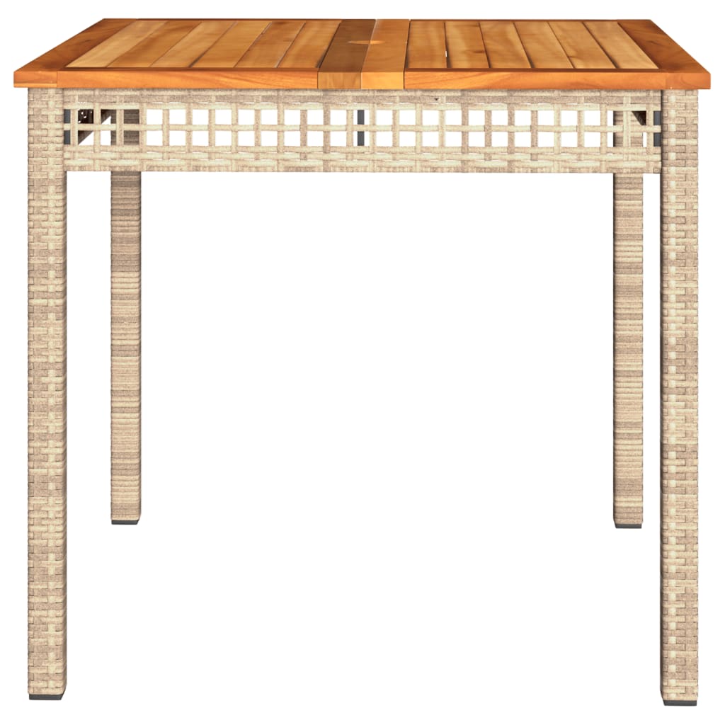 vidaXL Puutarhapöytä beige 80x80x75 cm polyrottinki ja akasiapuu