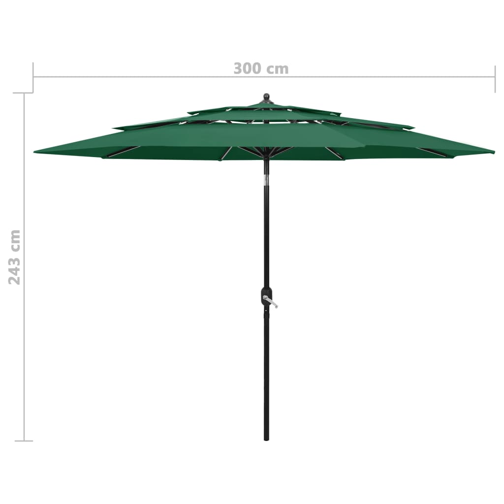 vidaXL 3-tasoinen aurinkovarjo alumiinitanko vihreä 3 m