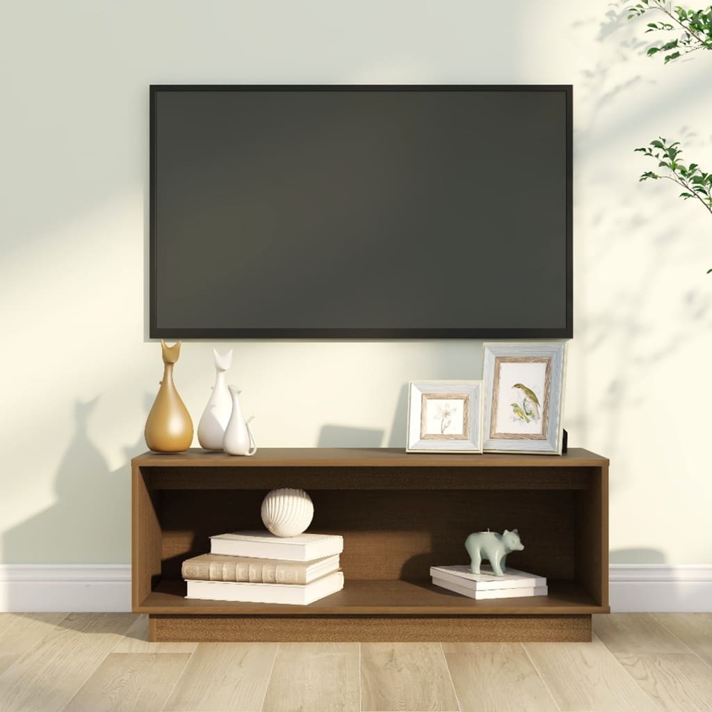 vidaXL TV-taso hunajanruskea 90x35x35 cm täysi mänty