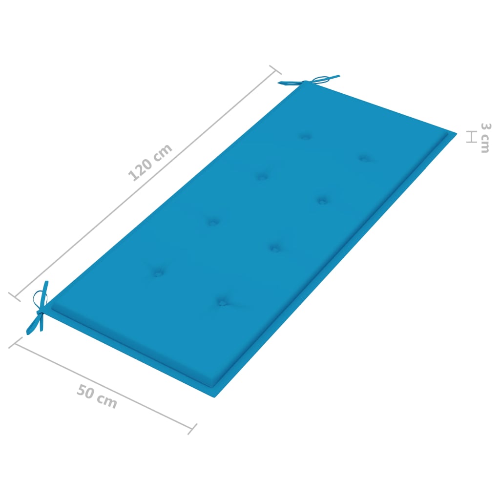 vidaXL Batavia-penkki sinisellä tyynyllä 120 cm täysi tiikki