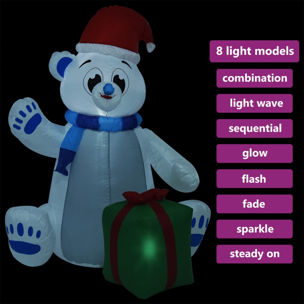 vidaXL Täytettävä jouluinen jääkarhu LED-valoilla sisä/ulkokäyttö 1,8m