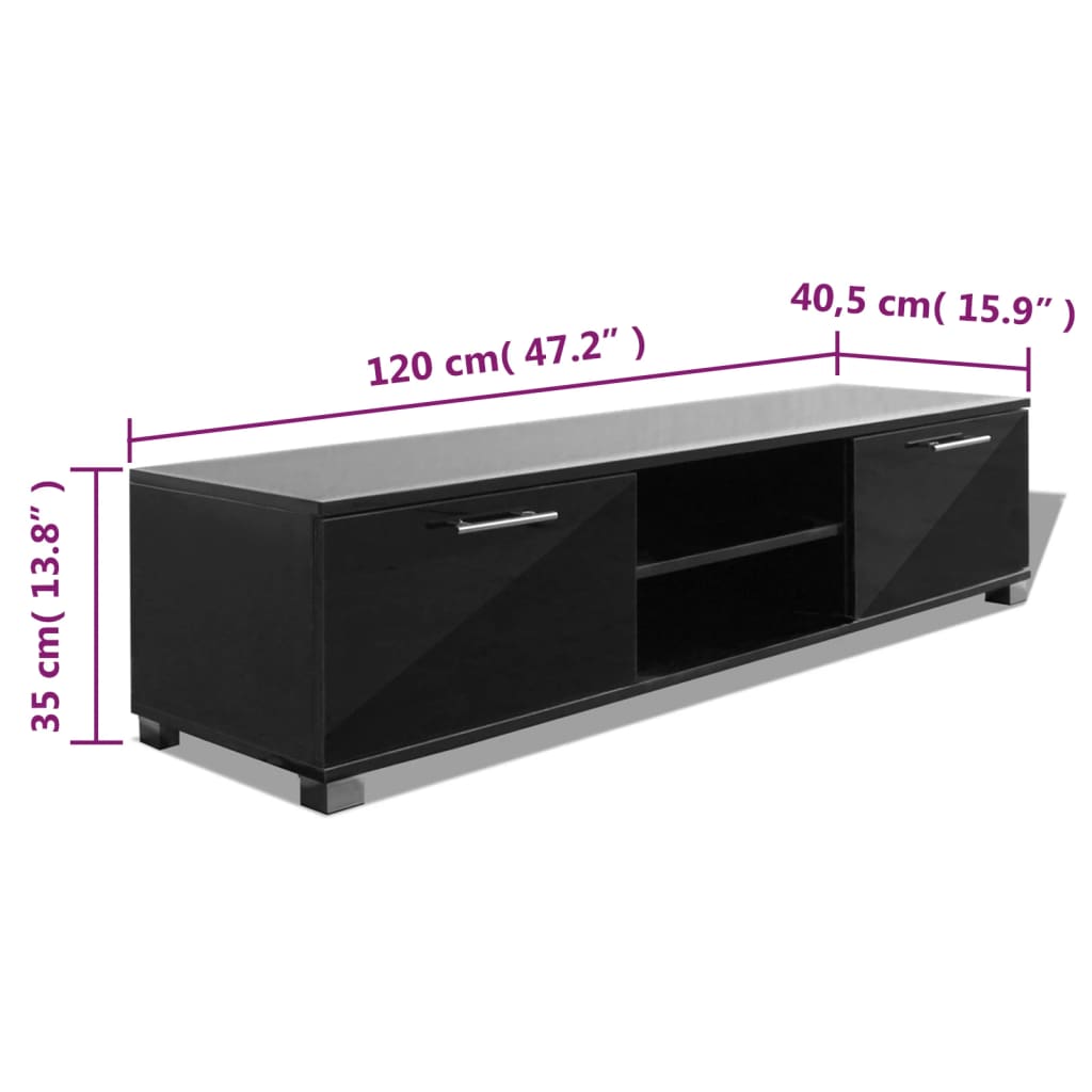 vidaXL TV-taso korkeakiilto musta 120x40,5x35 cm