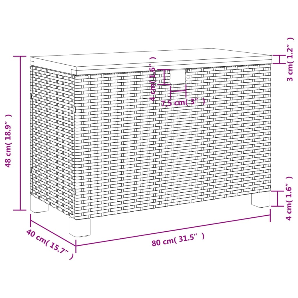 vidaXL Puutarhan säilytyslaatikko harmaa 80x40x48 cm polyrottinki