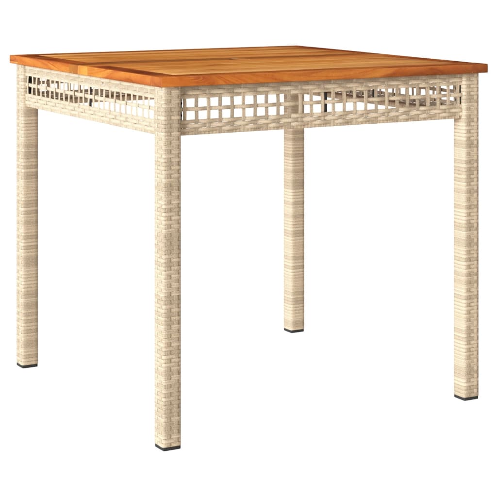 vidaXL Puutarhapöytä beige 80x80x75 cm polyrottinki ja akasiapuu
