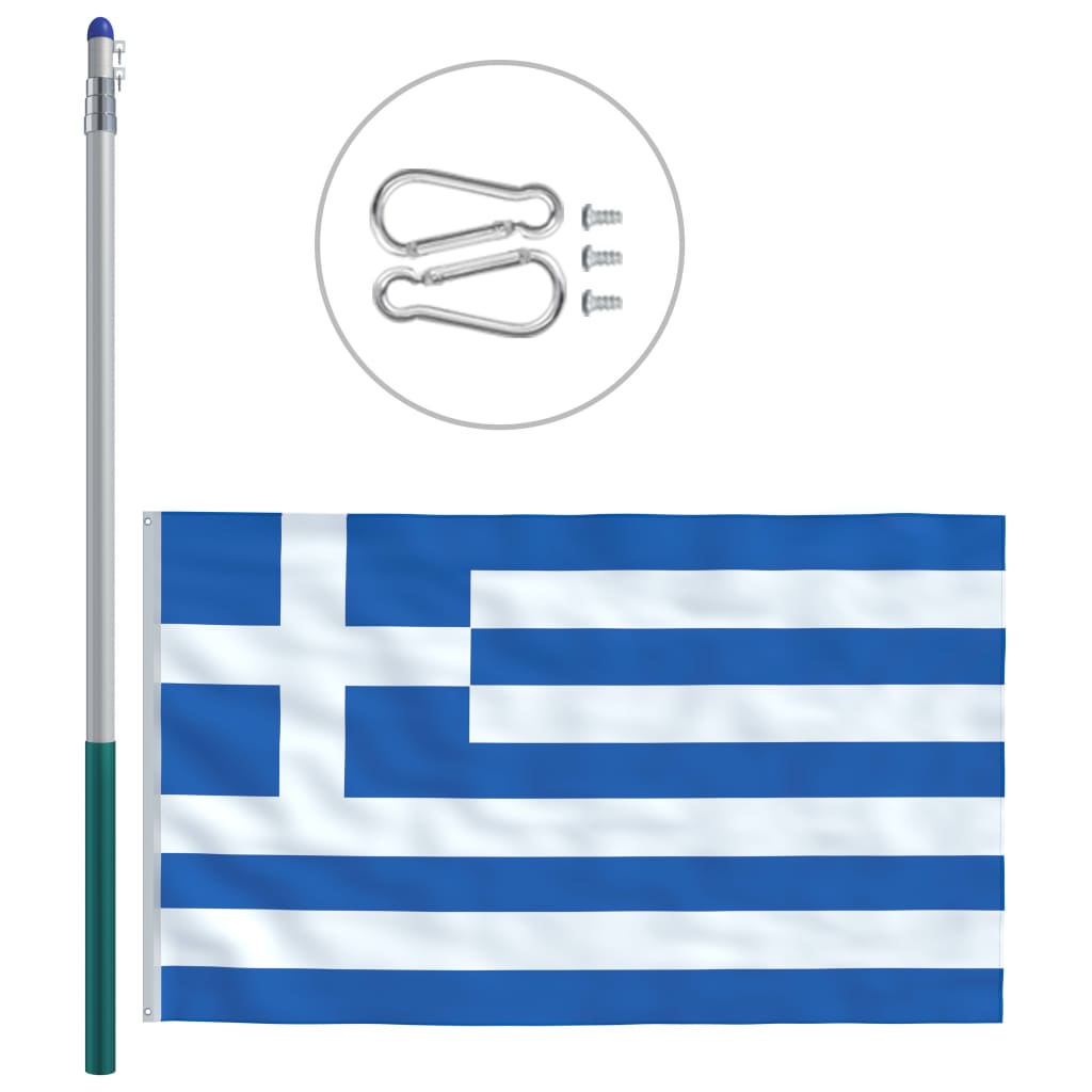 vidaXL Kreikan lippu ja tanko alumiini 6 m