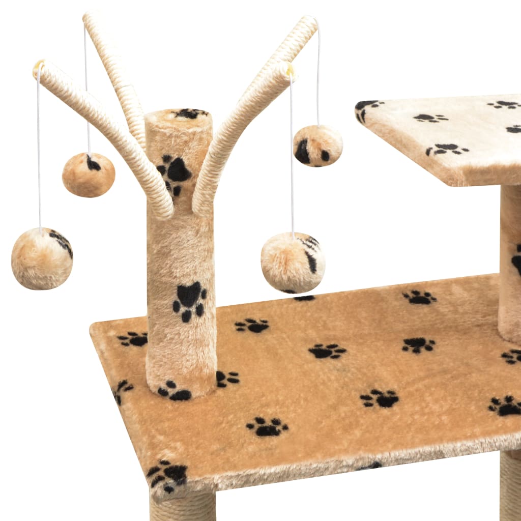 vidaXL Kissan raapimispuu sisal-pylväillä 125 cm tassunjäljet Beige