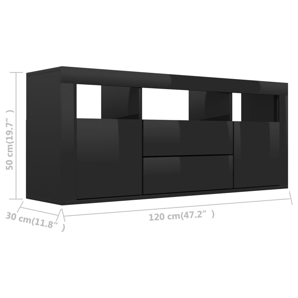 vidaXL TV-taso korkeakiilto musta 120x30x50 cm lastulevy
