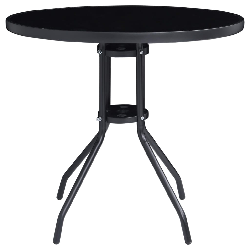 vidaXL Puutarhapöytä musta 80 cm teräs ja lasi