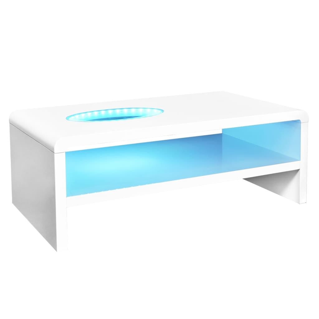 vidaXL Sohvapöytä pyöristetyt kulmat ja LED-valot Korkeakiilto valk.