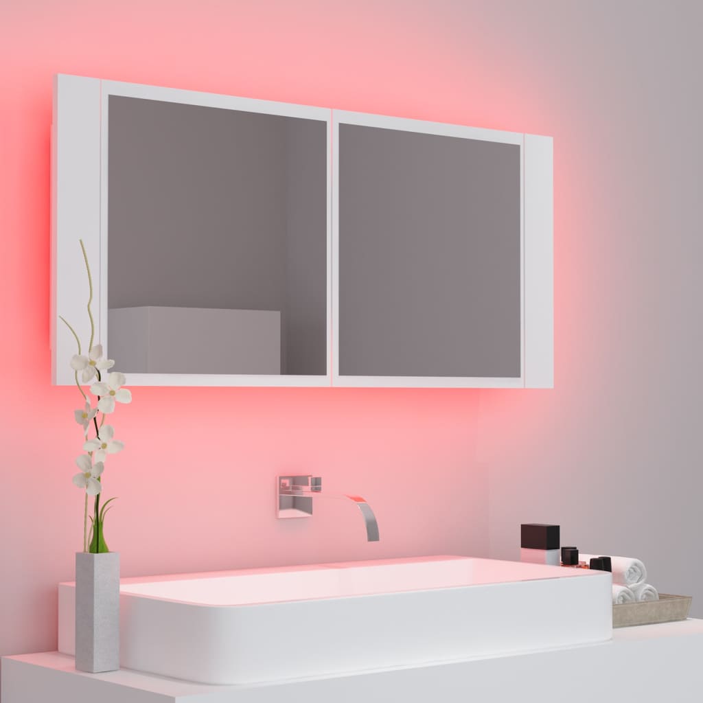 vidaXL Kylpyhuoneen LED-peilikaappi valkoinen 100x12x45 cm akryyli