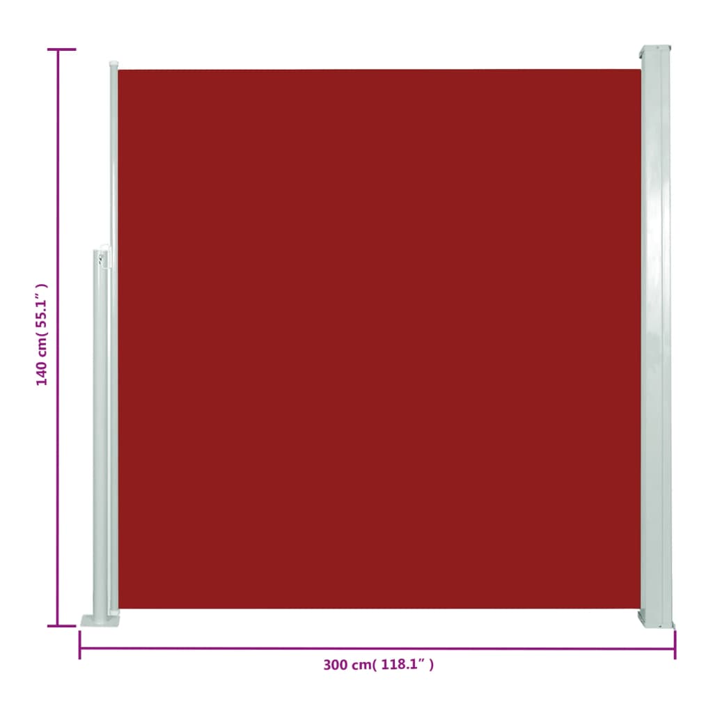 vidaXL Sisäänvedettävä terassin sivumarkiisi 140x300 cm punainen