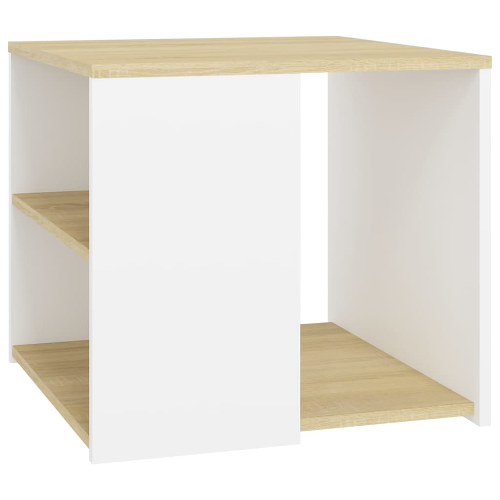 vidaXL Sivupöytä Sonoma-tammi ja valkoinen 50x50x45 cm lastulevy