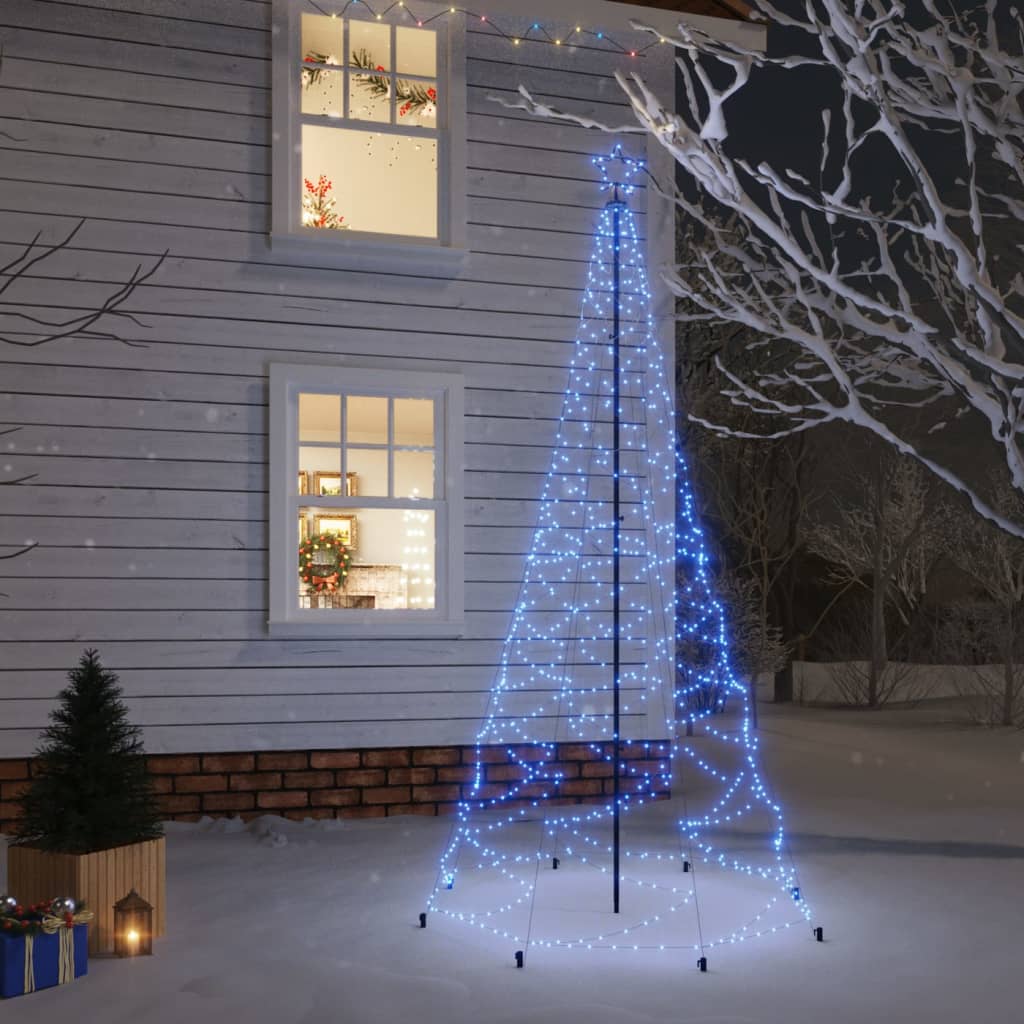 vidaXL Joulukuusi metallitolpalla 500 LED-valolla sininen 3 m