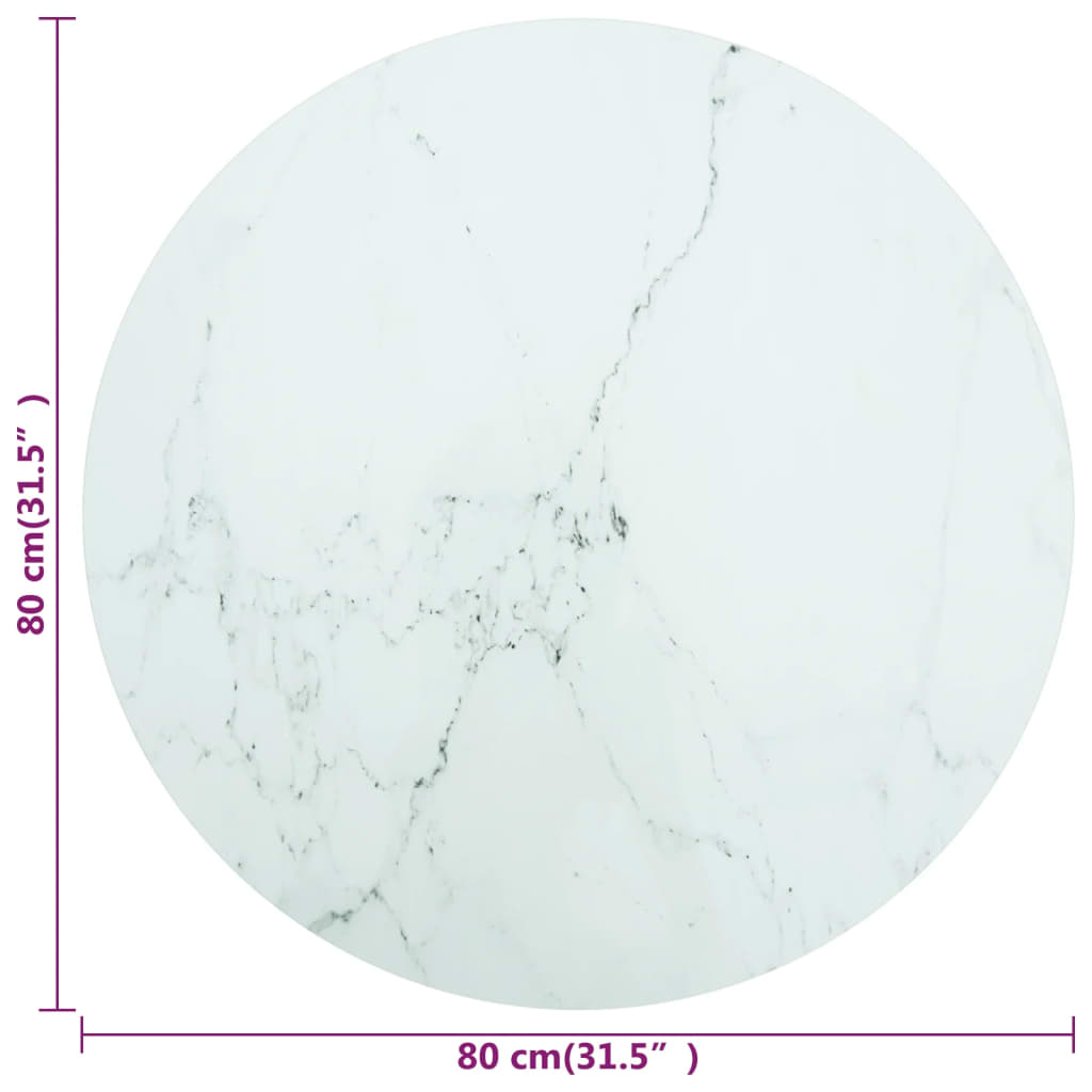 vidaXL Pöytälevy valkoinen Ø80x1 cm karkaistu lasi marmorikuvio