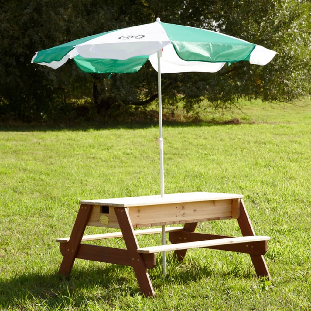 AXI Hiekka- ja vesileikkipöytä/piknikpöytä aurinkovarjolla